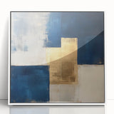 Moody Modern Wall Art – Navy Blue & Gold Abstract Canvas Painting
