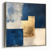 Moody Modern Wall Art – Navy Blue & Gold Abstract Canvas Painting