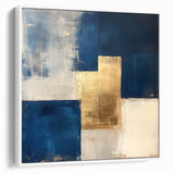 Moody Modern Wall Art – Navy Blue & Gold Abstract Canvas Painting