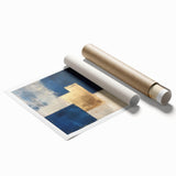 Moody Modern Wall Art – Navy Blue & Gold Abstract Canvas Painting