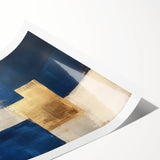 Moody Modern Wall Art – Navy Blue & Gold Abstract Canvas Painting