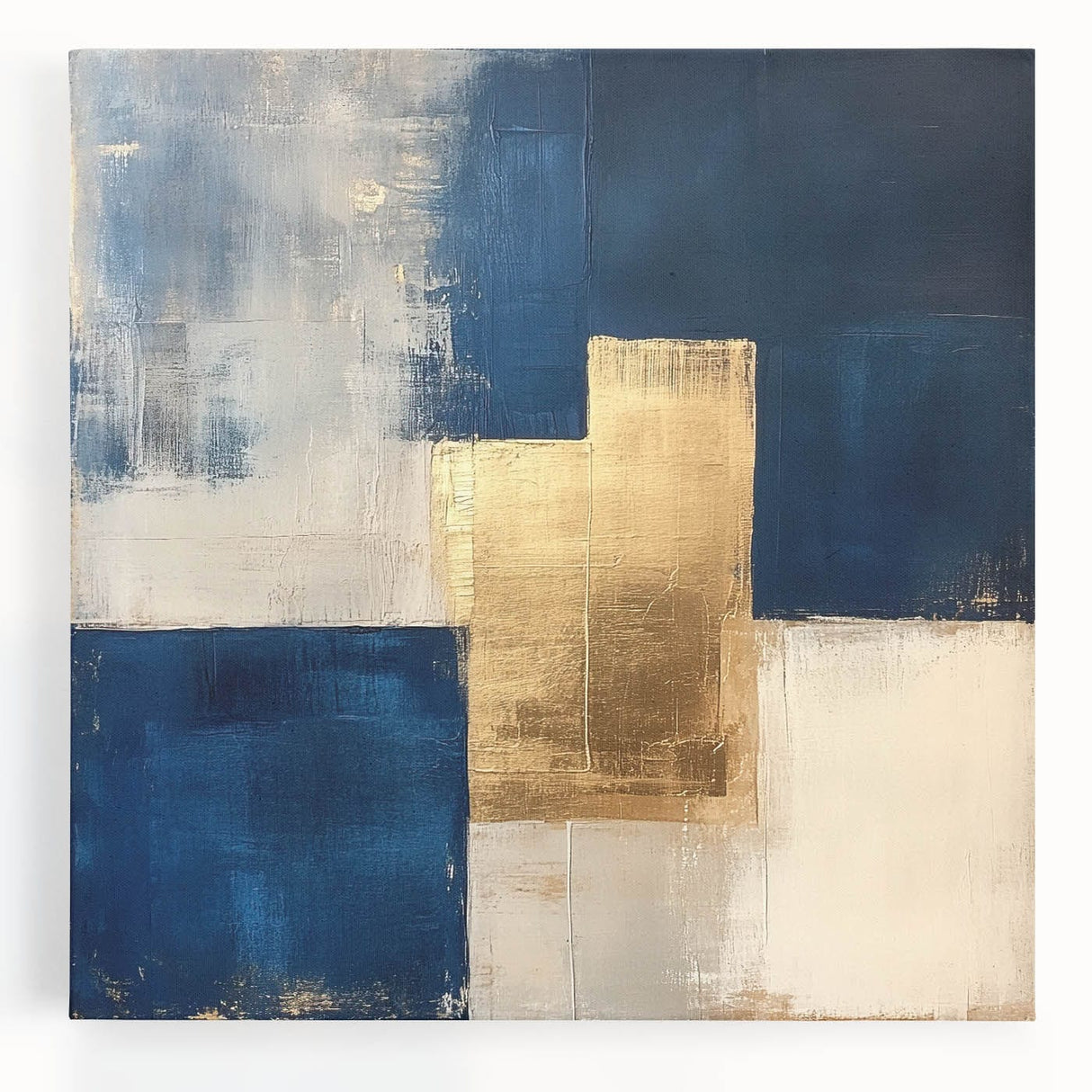 Moody Modern Wall Art – Navy Blue & Gold Abstract Canvas Painting