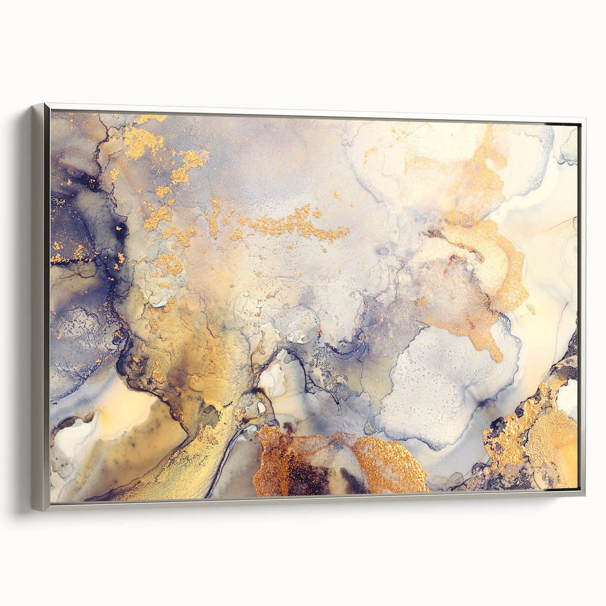 Contemporary Fluid Art Pieces – Gold & Gray Ink Swirl Canvas