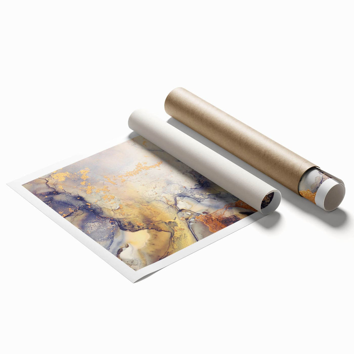 Contemporary Fluid Art Pieces – Gold & Gray Ink Swirl Canvas
