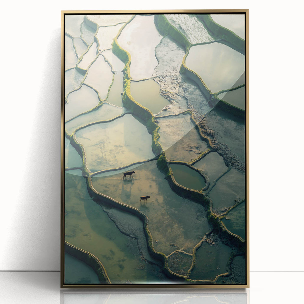 Minimalist Landscape Wall Art – Abstract Terraced Reflections Print