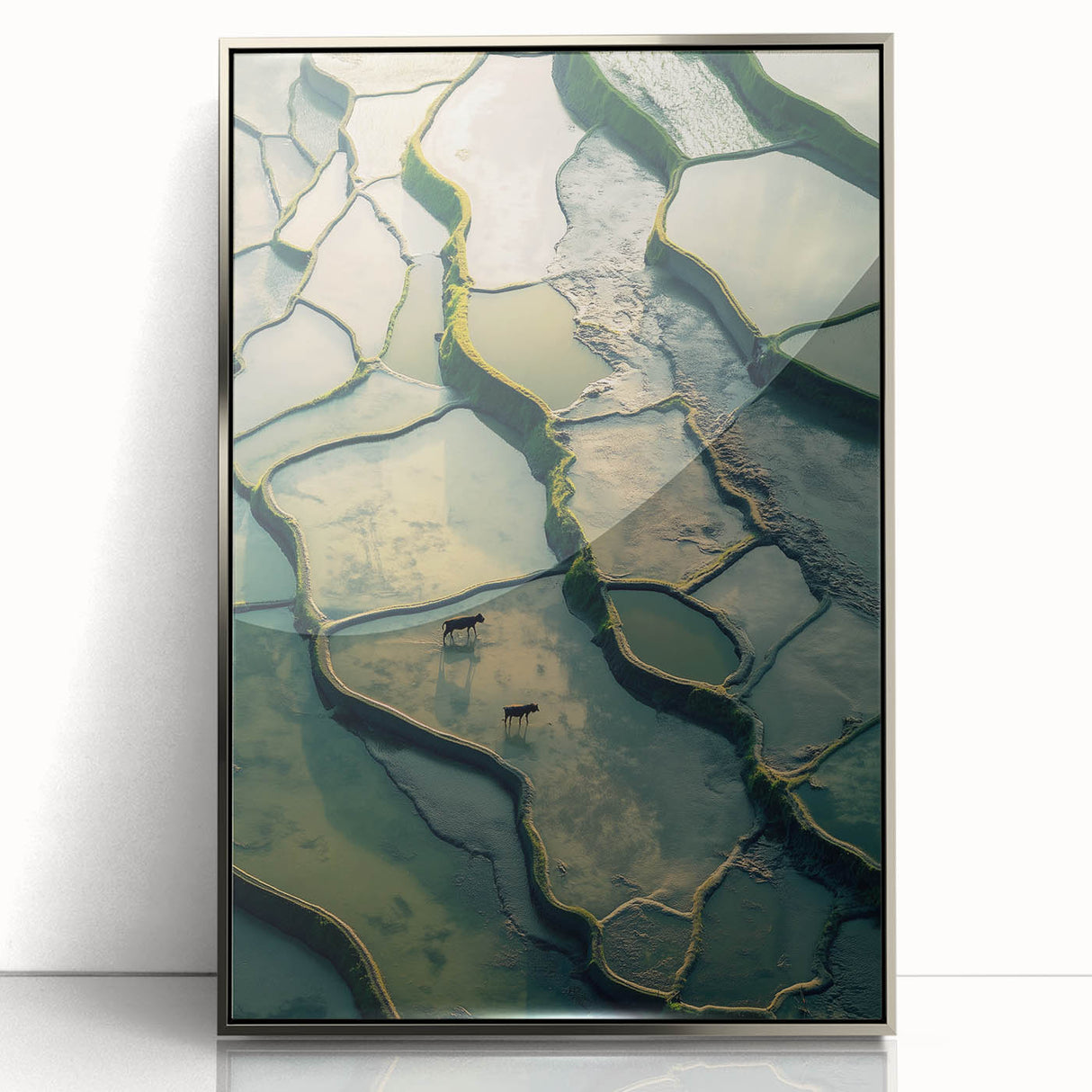 Minimalist Landscape Wall Art – Abstract Terraced Reflections Print