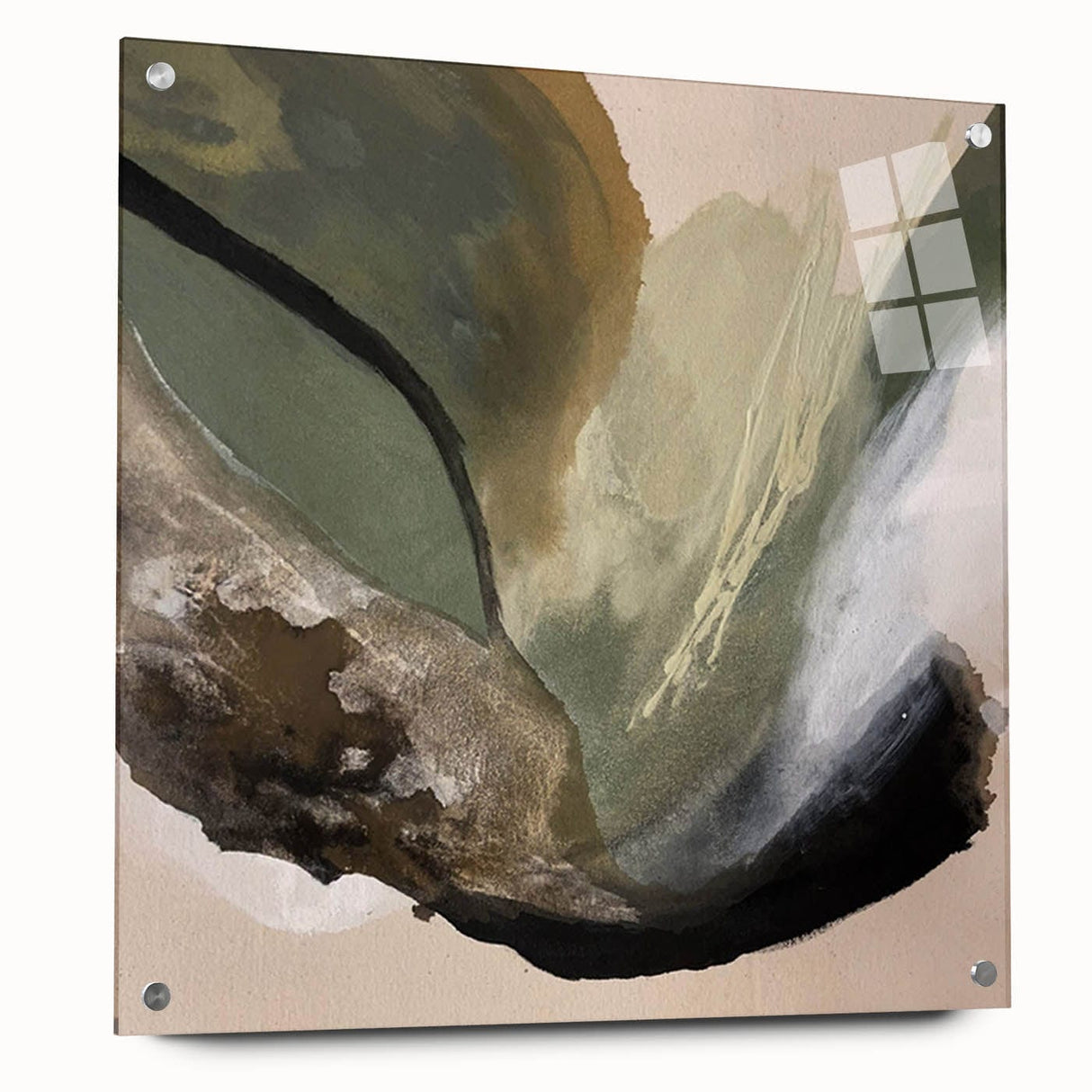 Modern Abstract Painting – Olive Green & Beige Earthy Wall Art