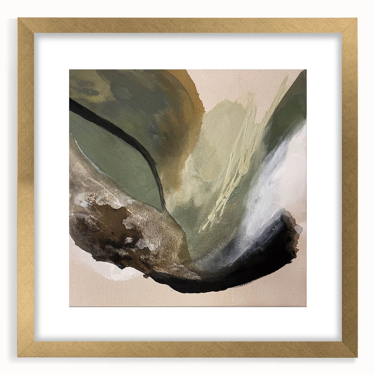 Modern Abstract Painting – Olive Green & Beige Earthy Wall Art