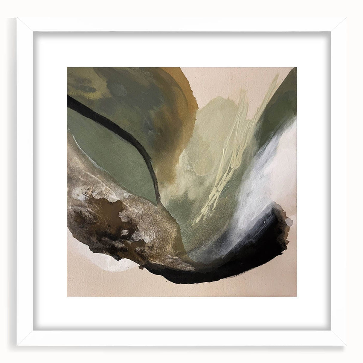 Modern Abstract Painting – Olive Green & Beige Earthy Wall Art