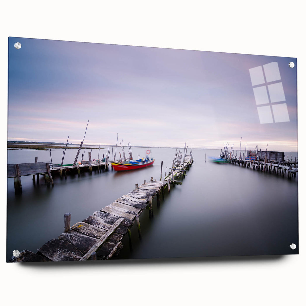 Peaceful Scenery Framed Art – Rustic Wooden Dock at Dusk