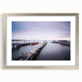 Peaceful Scenery Framed Art – Rustic Wooden Dock at Dusk
