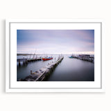 Peaceful Scenery Framed Art – Rustic Wooden Dock at Dusk