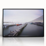 Peaceful Scenery Framed Art – Rustic Wooden Dock at Dusk