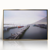 Peaceful Scenery Framed Art – Rustic Wooden Dock at Dusk