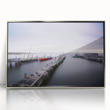 Peaceful Scenery Framed Art – Rustic Wooden Dock at Dusk