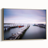 Peaceful Scenery Framed Art – Rustic Wooden Dock at Dusk