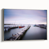 Peaceful Scenery Framed Art – Rustic Wooden Dock at Dusk