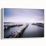 Peaceful Scenery Framed Art – Rustic Wooden Dock at Dusk