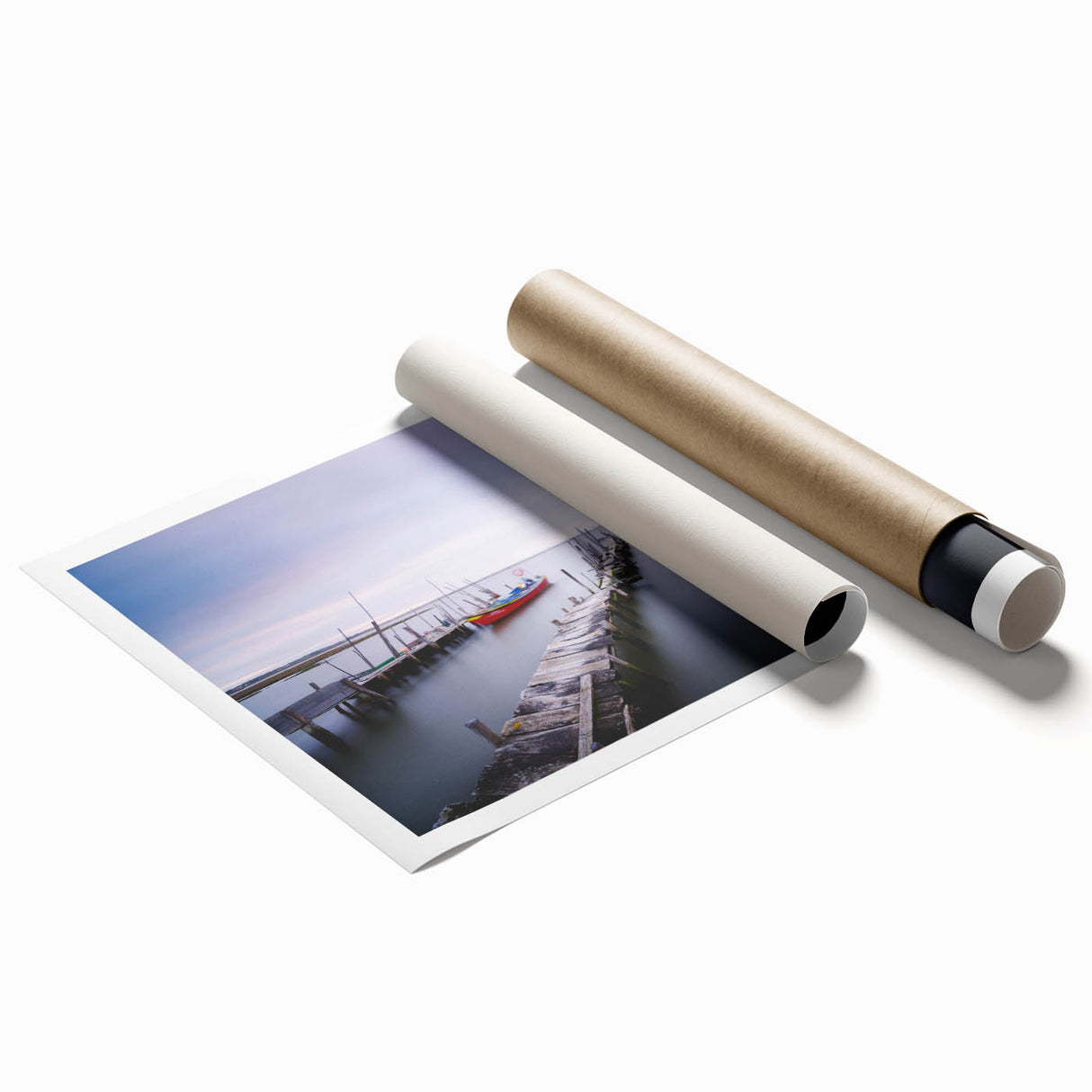 Peaceful Scenery Framed Art – Rustic Wooden Dock at Dusk
