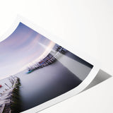 Peaceful Scenery Framed Art – Rustic Wooden Dock at Dusk