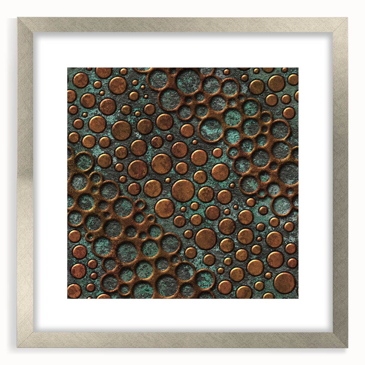 Textured Acrylic Wall Art – Industrial Circles in Bronze and Teal