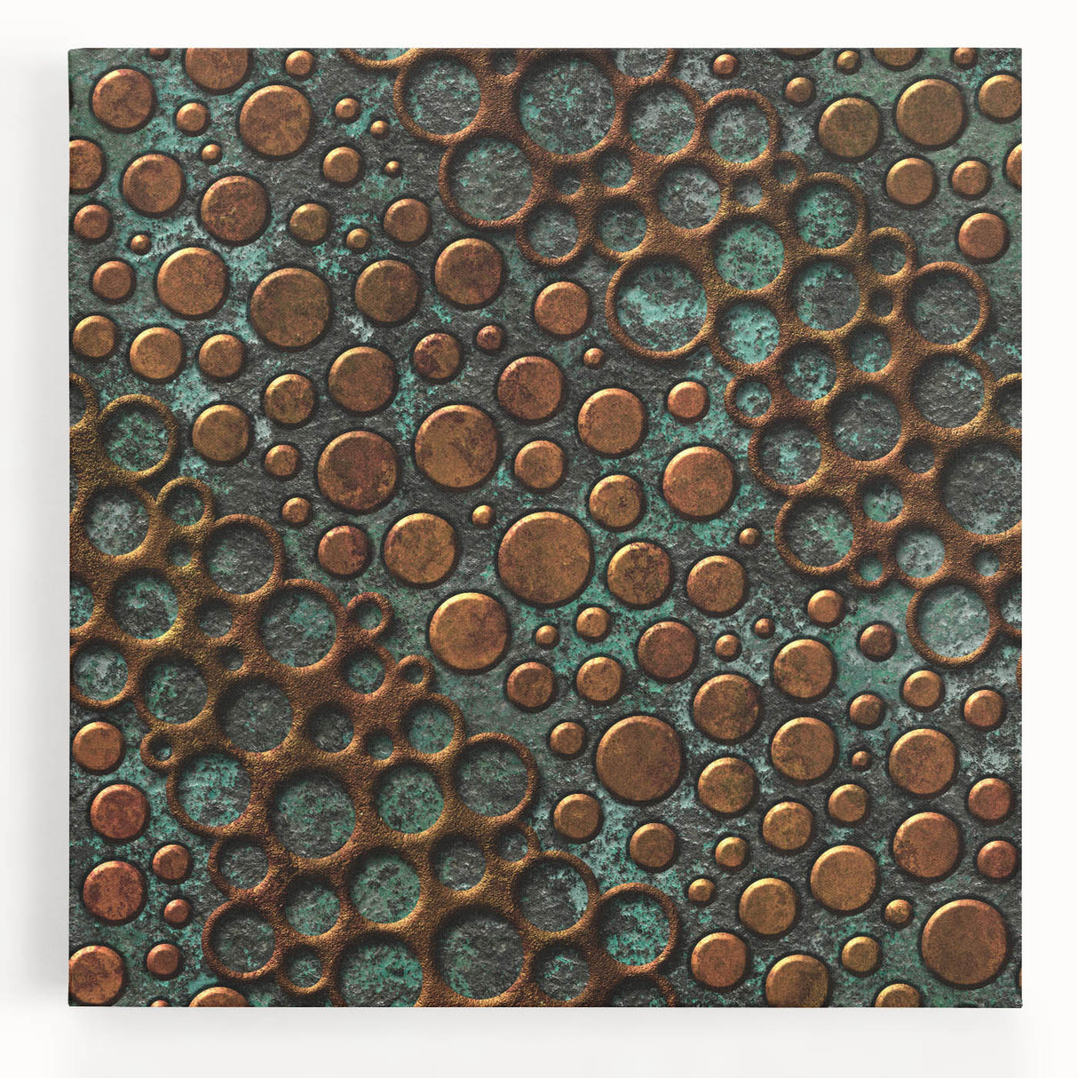 Textured Acrylic Wall Art – Industrial Circles in Bronze and Teal