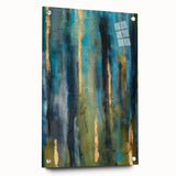 Abstract Moody Modern Wall Art - Blue, Green & Gold Vertical Print