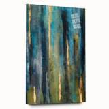 Abstract Moody Modern Wall Art - Blue, Green & Gold Vertical Print
