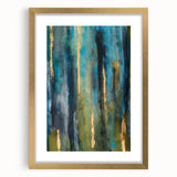 Abstract Moody Modern Wall Art - Blue, Green & Gold Vertical Print