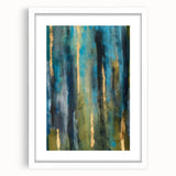 Abstract Moody Modern Wall Art - Blue, Green & Gold Vertical Print