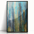 Abstract Moody Modern Wall Art - Blue, Green & Gold Vertical Print