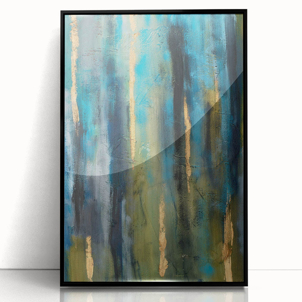 Abstract Moody Modern Wall Art - Blue, Green & Gold Vertical Print