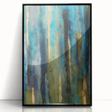Abstract Moody Modern Wall Art - Blue, Green & Gold Vertical Print