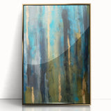 Abstract Moody Modern Wall Art - Blue, Green & Gold Vertical Print