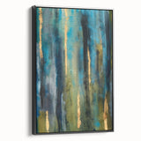 Abstract Moody Modern Wall Art - Blue, Green & Gold Vertical Print