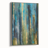 Abstract Moody Modern Wall Art - Blue, Green & Gold Vertical Print