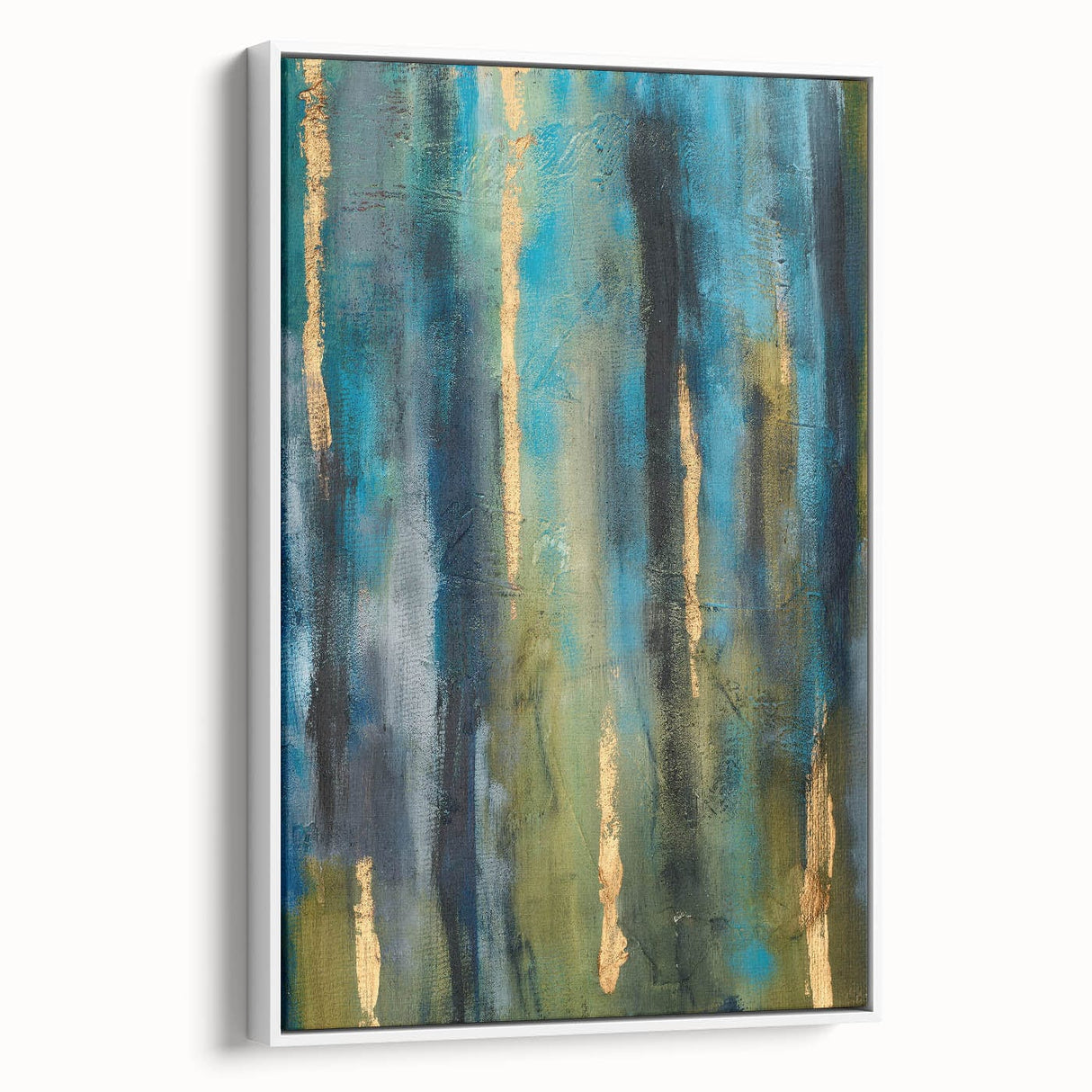 Abstract Moody Modern Wall Art - Blue, Green & Gold Vertical Print