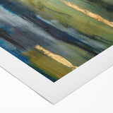 Abstract Moody Modern Wall Art - Blue, Green & Gold Vertical Print