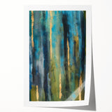 Abstract Moody Modern Wall Art - Blue, Green & Gold Vertical Print