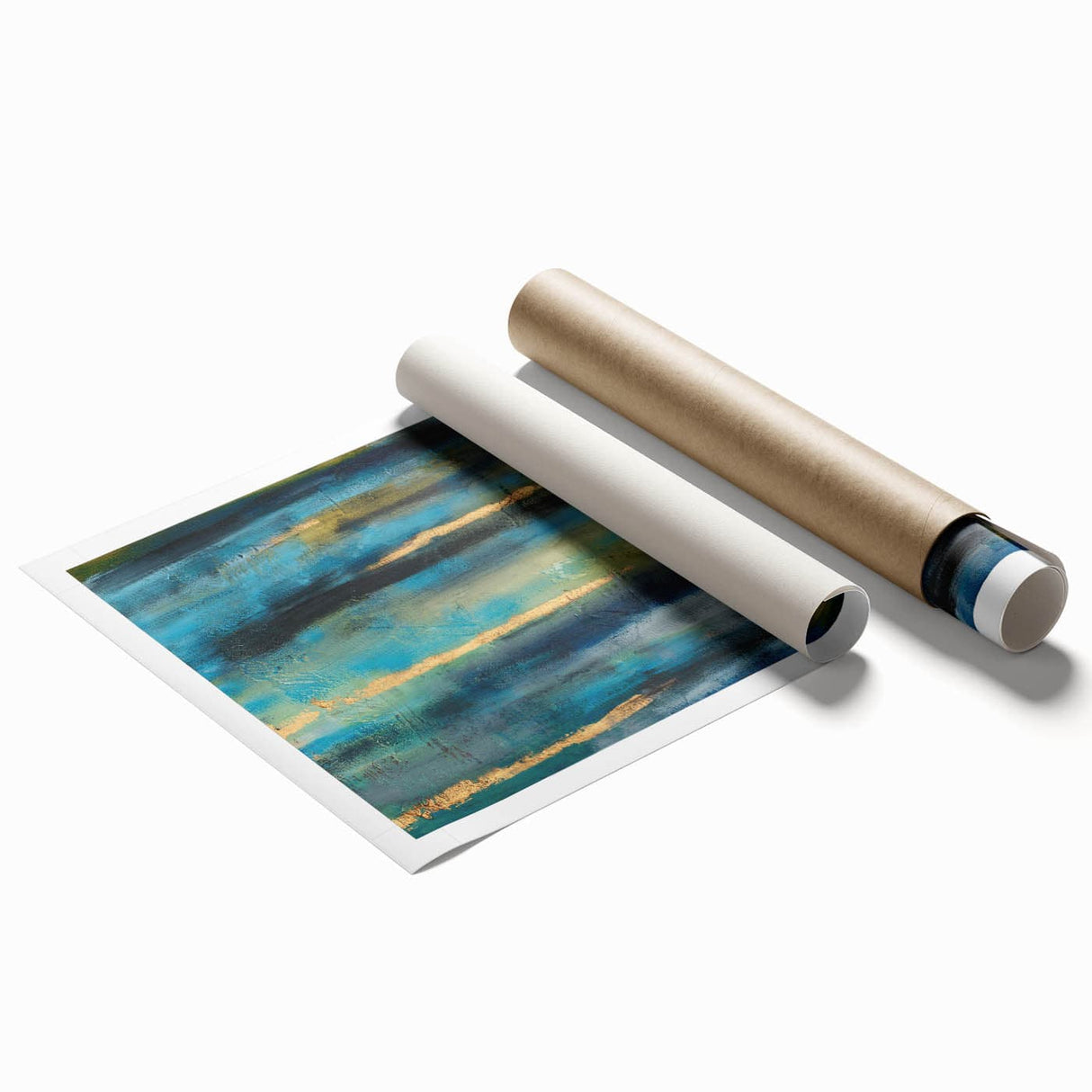 Abstract Moody Modern Wall Art - Blue, Green & Gold Vertical Print