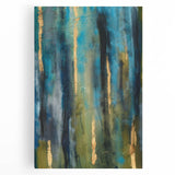 Abstract Moody Modern Wall Art - Blue, Green & Gold Vertical Print