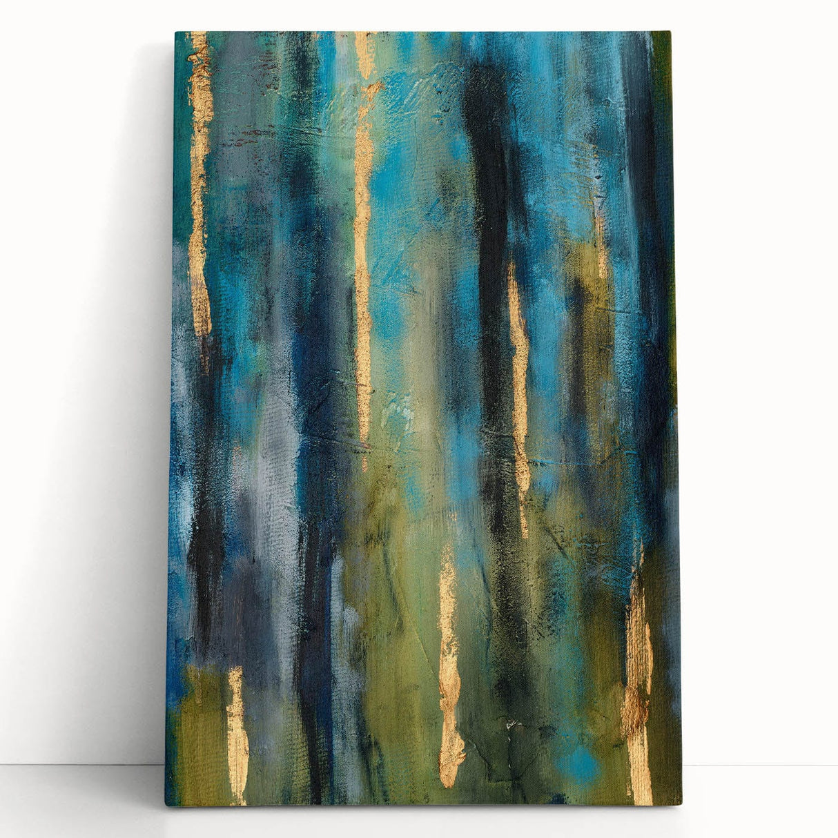Abstract Moody Modern Wall Art - Blue, Green & Gold Vertical Print