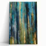 Abstract Moody Modern Wall Art - Blue, Green & Gold Vertical Print