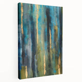 Abstract Moody Modern Wall Art - Blue, Green & Gold Vertical Print