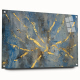 Luxury Moody Modern Wall Art - Abstract Blue, Gold & Gray Print