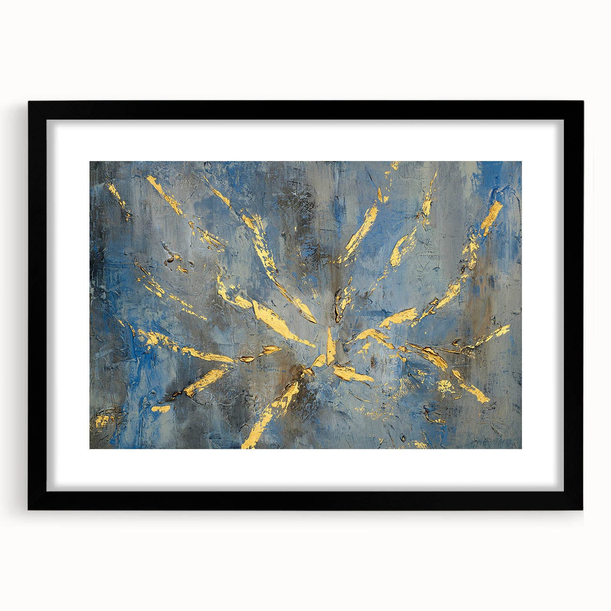 Luxury Moody Modern Wall Art - Abstract Blue, Gold & Gray Print