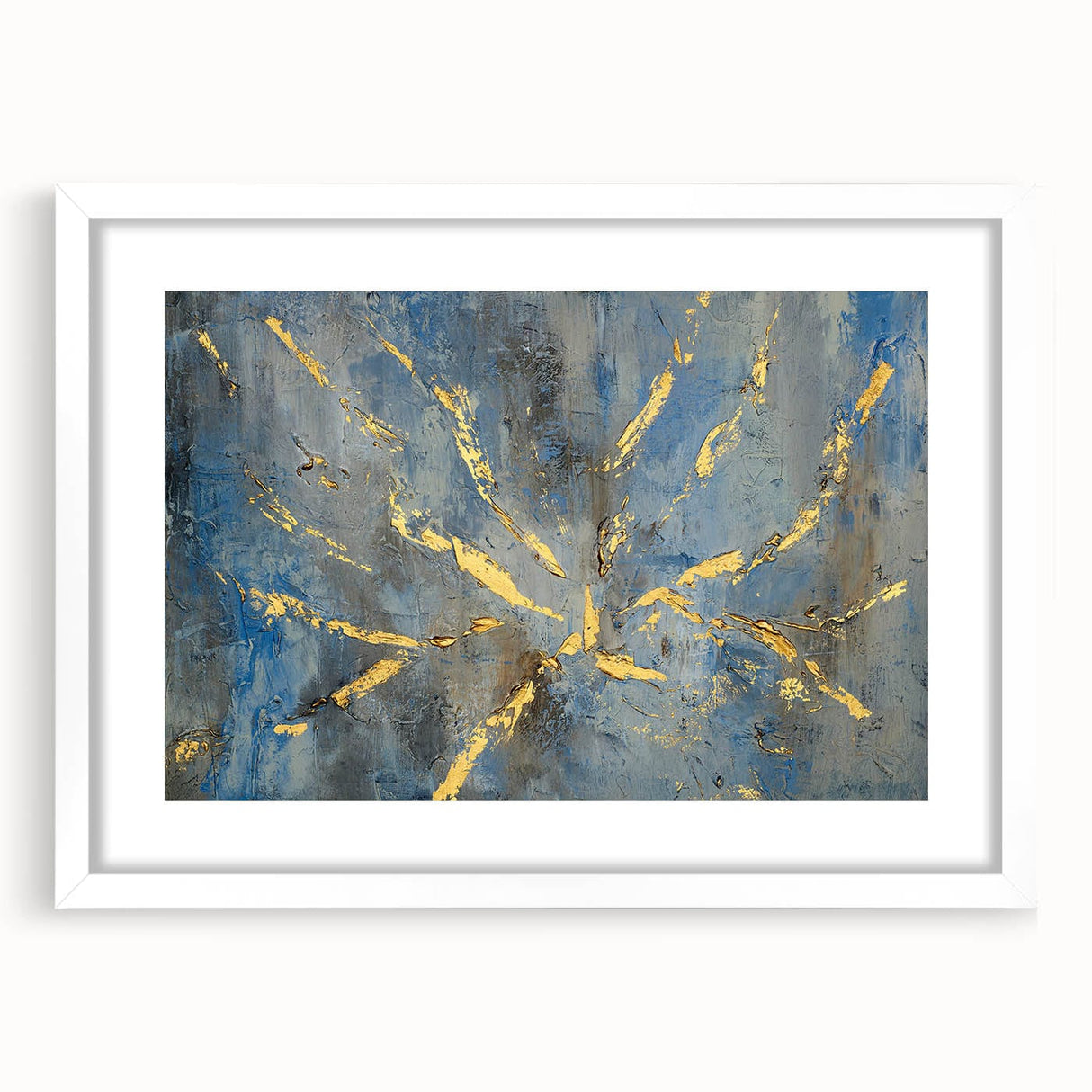 Luxury Moody Modern Wall Art - Abstract Blue, Gold & Gray Print