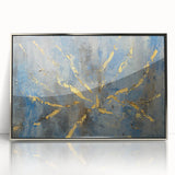 Luxury Moody Modern Wall Art - Abstract Blue, Gold & Gray Print