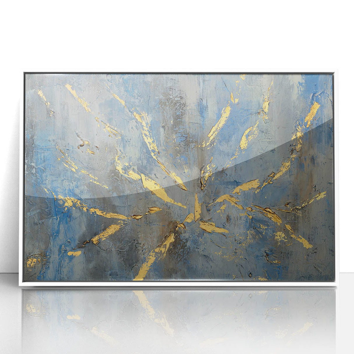 Luxury Moody Modern Wall Art - Abstract Blue, Gold & Gray Print