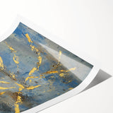 Luxury Moody Modern Wall Art - Abstract Blue, Gold & Gray Print